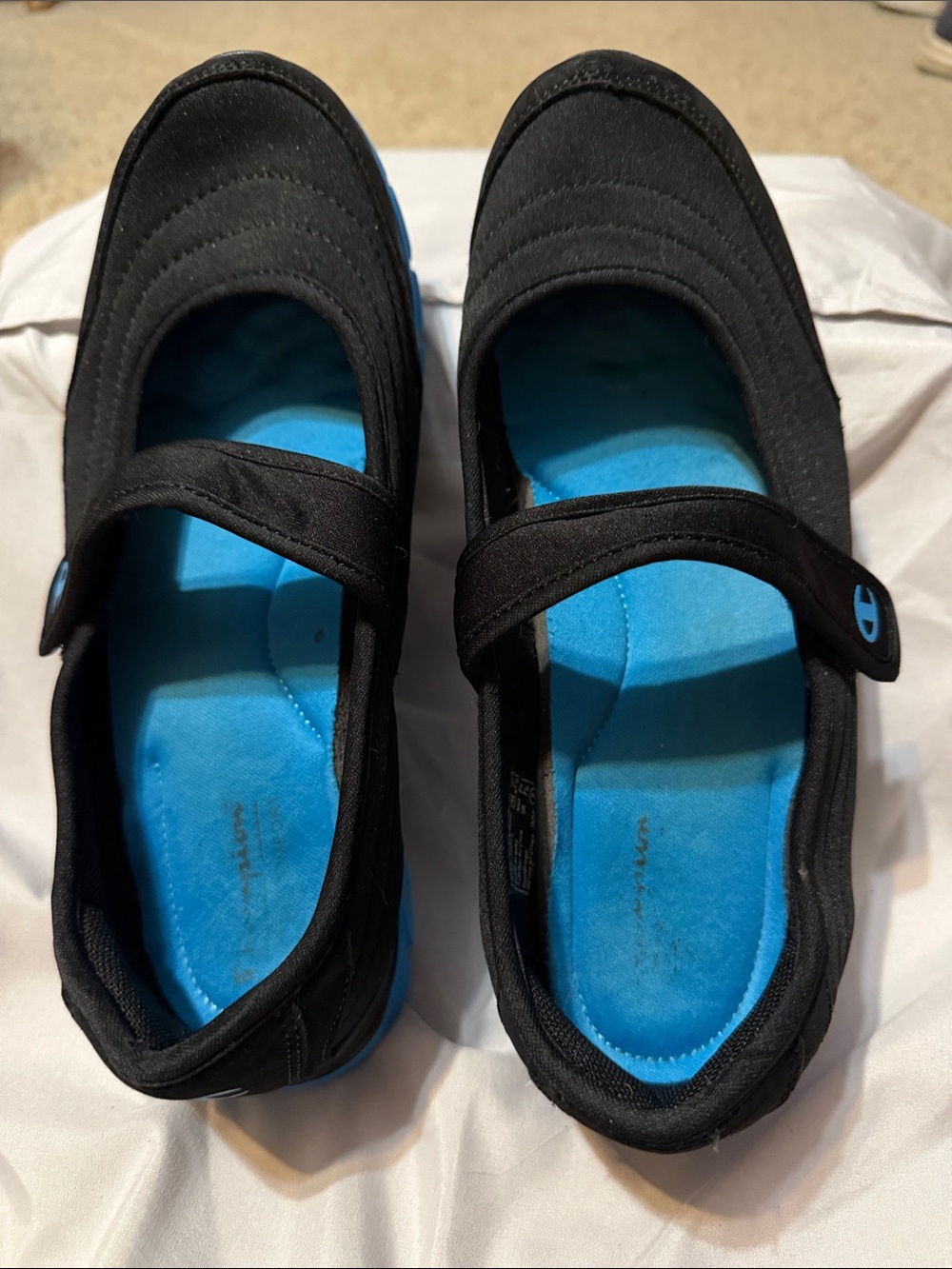 Champion Black Mary Jane Flats with Blue Insole